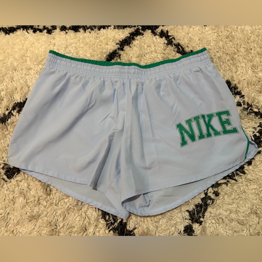 Nike Light Blue Women's Athletic Shorts with Green Trim